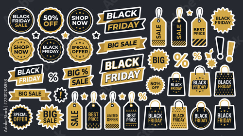 Black Friday Sale Promotion Label Stickers Set