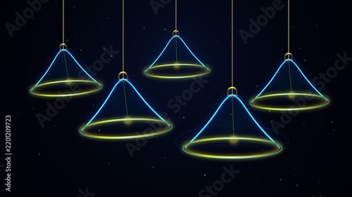 Illuminated geometric pendants gently pulse with light against a dark backdrop lighting illumination pulsating glowing neon