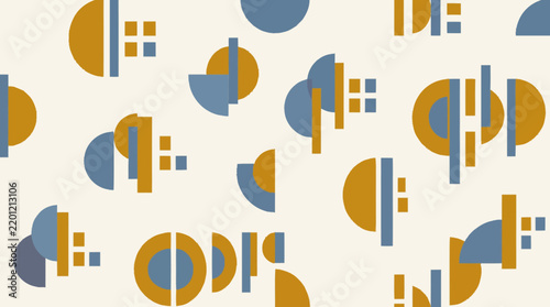 Seamless vector pattern with abstract geometric shapes in blue ochre