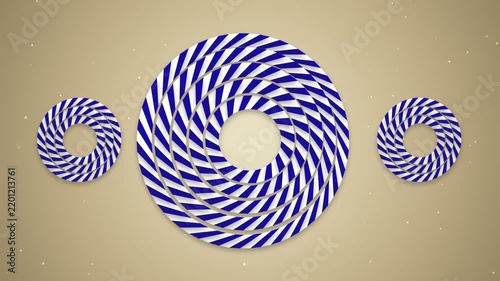 Blue striped rings rotate and converge on a beige background in a hypnotic animation rotating circular