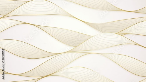Golden ribbon waves undulate across a black background in a looping animation undulating flowing motion loop