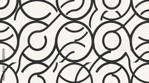 Seamless pattern of black abstract geometric interlocking circles