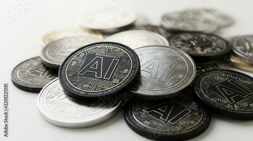 High-tech AI tokens featuring digital inscriptions to emphasize the concept of artificial intelligence.