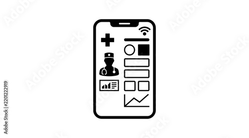 Minimalist black and white smartphone medical application user interface icon vector illustration for digital healthcare