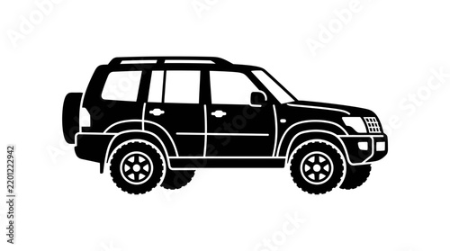 Side View Profile Icon of an Off-Road Sport Utility Vehicle Isolated on White Background