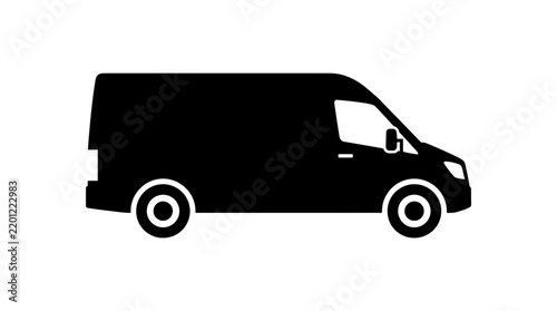 Vector icon of a commercial delivery van in profile view, a minimalist black silhouette illustration for logistics design