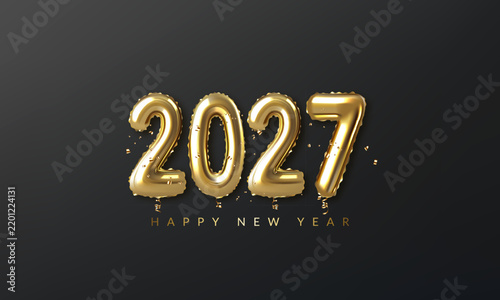 Christmas and New Year background with gold balloon numbers 2027	
