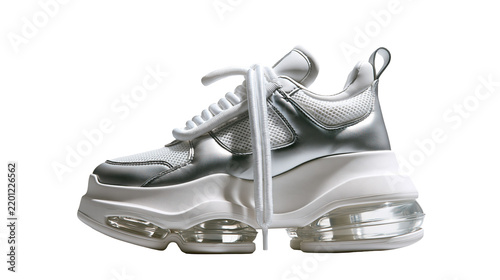 Fotografía Silver metallic and white chunky platform sneaker with air cushion sole