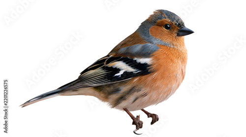 Фотография Common chaffinch bird with orange breast and grey head feathers