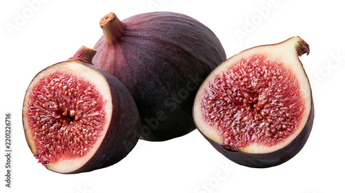 Whole and halved fresh purple figs with visible seeds and juicy pulp