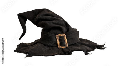 Photography Black weathered fabric witch hat with a rustic metal buckle