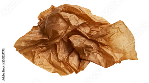 Crumpled brown parchment paper sheet with deep folds and creases