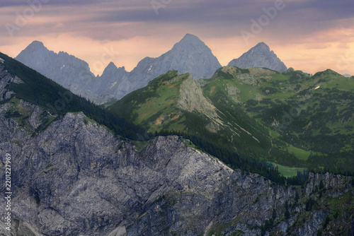 Rugged Alpine peaks viewed from Breitenberg near Pfronten