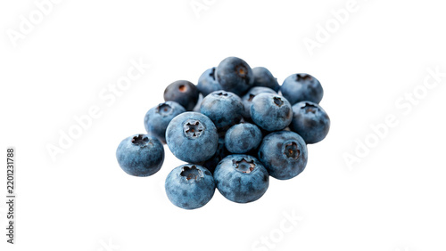 Small pile of fresh sweet blueberries berries isolated on transparent background