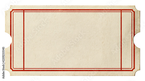 Vintage rectangular paper ticket with red border lines and notched edges
