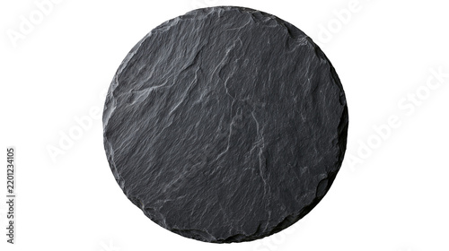 Round black slate stone plate with rough textured surface