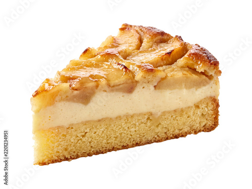 Slice of apple cake isolated on transparent background
