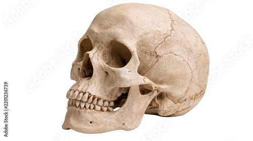 Foto Human skull with detailed bone texture and visible sutures