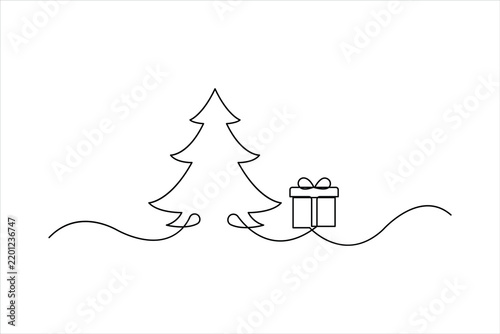 Christmas tree in minimalistic design continuous one line art drawing of Christmas tree vector illustration