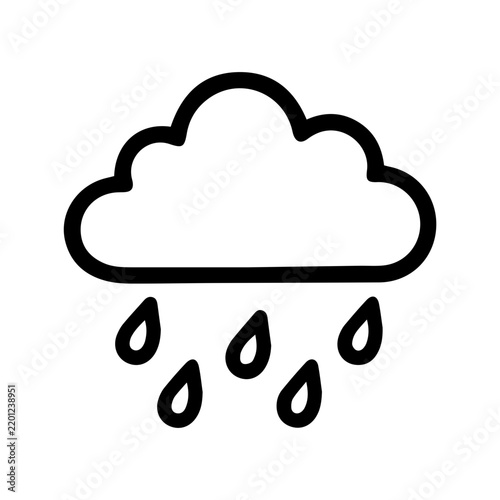Simple line icon depicting a cloud with falling raindrops, perfect for weather forecast interfaces and web elements.