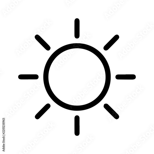 Bright and minimalist sun icon with beaming rays, perfect for hot, clear, or sunny weather forecasts.