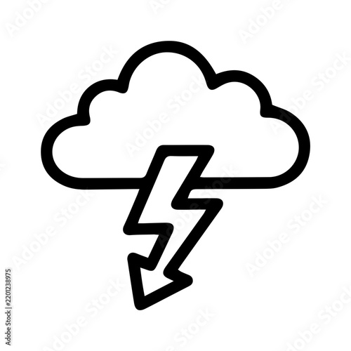 Sharp outline icon of a cloud with a lightning bolt, ideal for severe weather and storm warning displays.