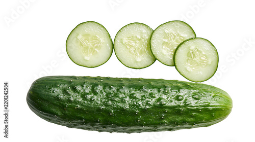 Canvastavla Fresh whole green cucumber with three sliced round pieces