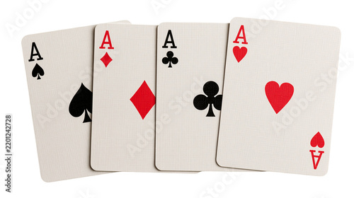 Four aces playing cards showing spade diamond club and heart suits