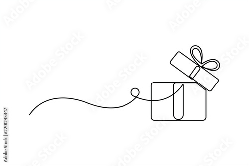 Gift box drawing in continuous one line art minimalist style. Schematic vector illustration of a present