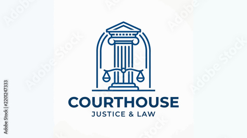 Courthouse Icon with Scales of Justice Symbol.