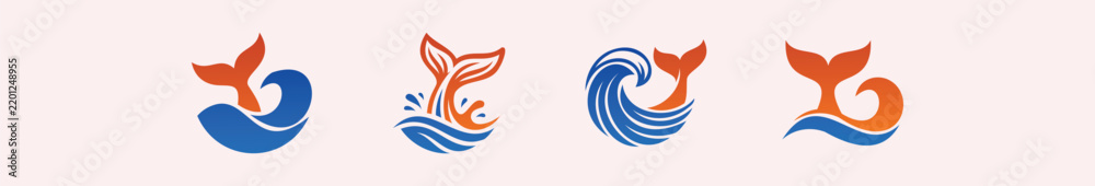 Obraz premium Whale tail and wave silhouettes a vibrant vector illustration design