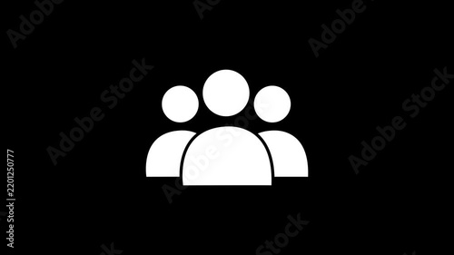 White Icon of Three People Silhouettes Grouped Together on a Black Background Keywords: people, group, team, community, society, individuals, figures, silhouettes, icon, symbol, graphic, design