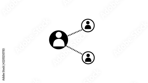 Animation with network connection person icon isolated on black background. networking, social media connection concept sign. Share icon with 4k motion video.