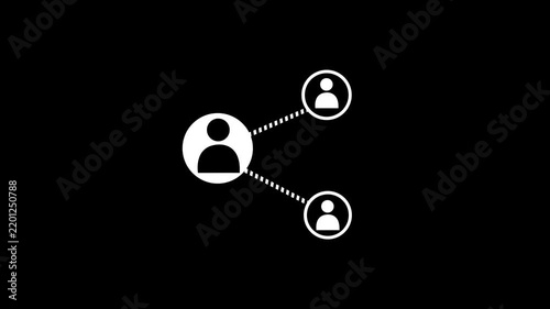 Animation with network connection person icon isolated on black background. networking, social media connection concept sign. Share icon with 4k motion video.