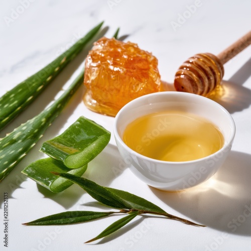 Natural ingredients for skincare on a clean surface. National Healthy Skin Month