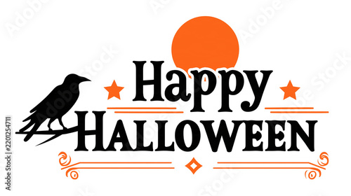 Happy halloween greeting with crow vector isolated on transparent background