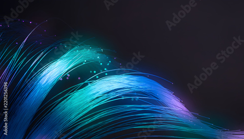 Futuristic Fiber Optic Light Waves with Blue and Cyan Glowing Strands on Dark Background