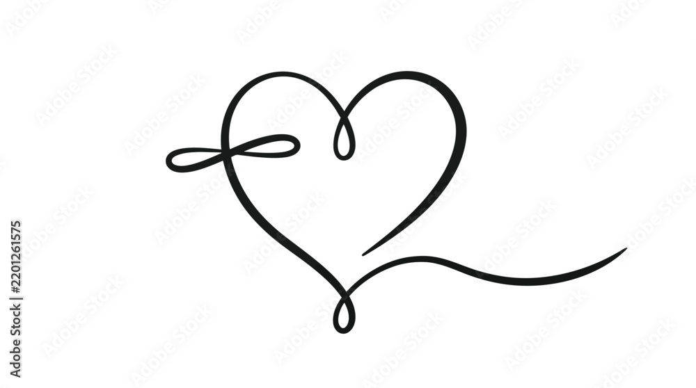 Fototapeta premium Minimalist heart vector illustration featuring elegant flowing black line art on a crisp white background