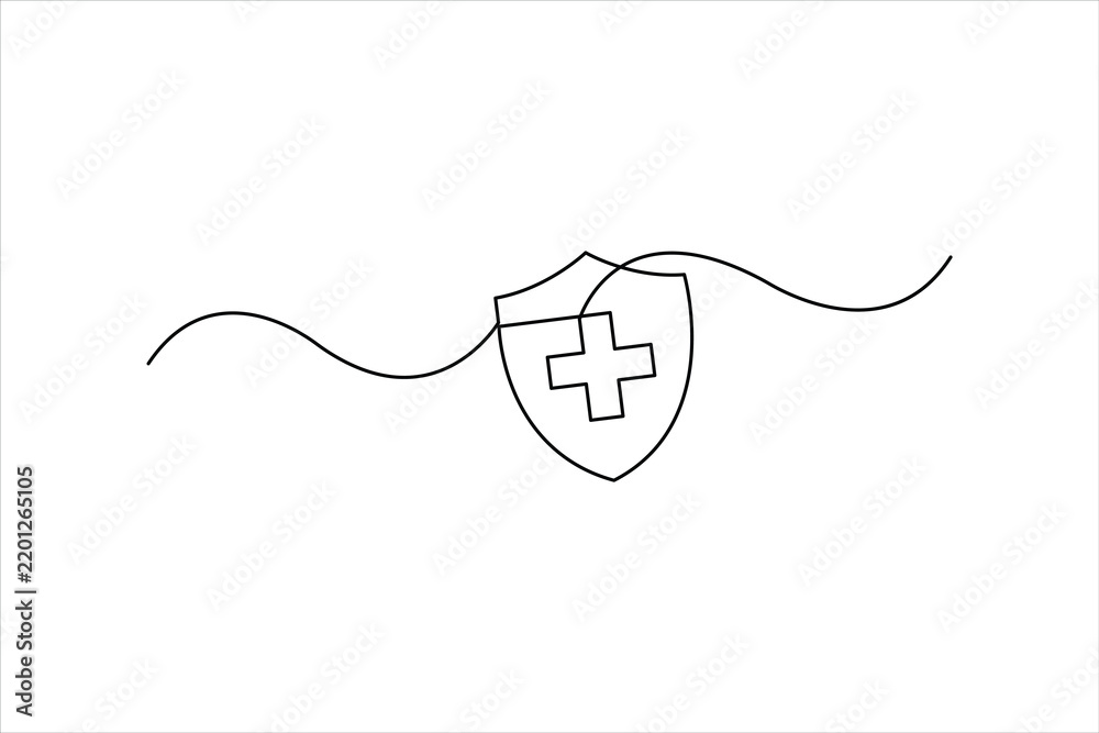 Obraz premium Medical cross continuous one line drawing of minimalist health symbol vector art illustration