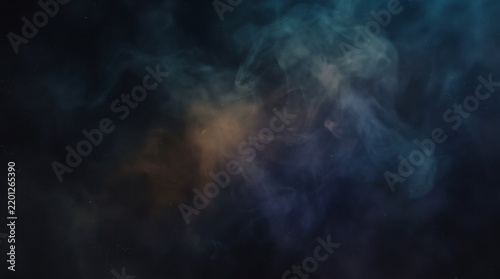 Smoke Drifting on Dark Background with Blue and Warm Light