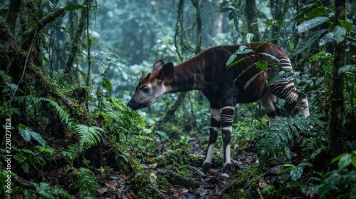 Obraz na płótnie Okapi in dense jungle