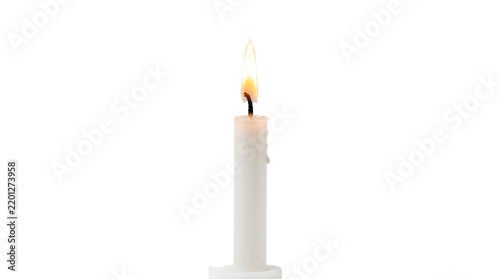 Foto Bright white candle with warm flickering flame on transparent background