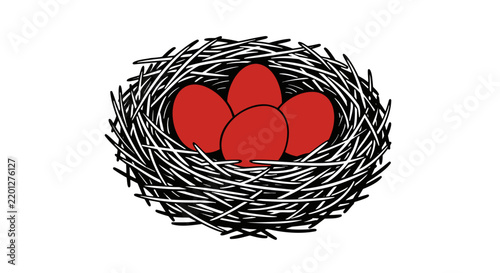 A bird nest filled with four red eggs, symbolizing new life and potential