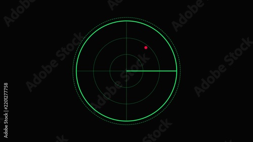 Green radar screen with moving red target on black background