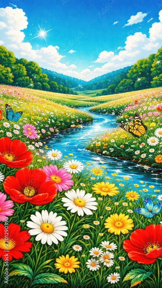 Obraz premium Vibrant floral meadow wallpaper for mobile