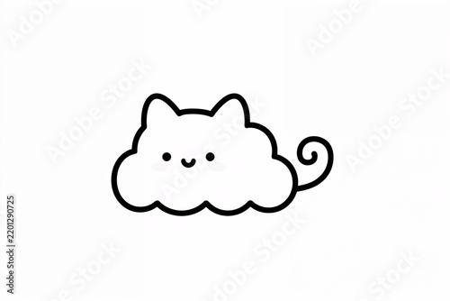 Cute fluffy cat illustration with curled tail on white