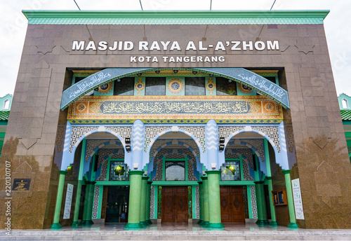 The exterior of Al Azhom Grand Mosque in Tangerang, Banten, Indonesia