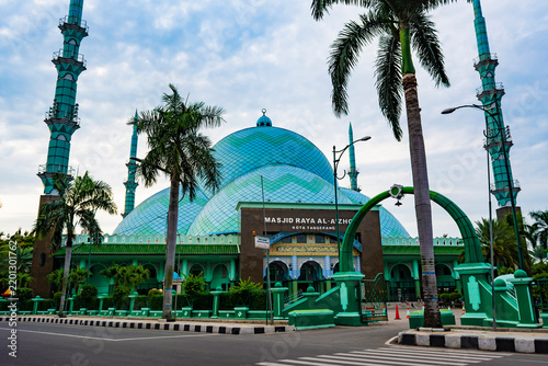 The exterior of Al Azhom Grand Mosque in Tangerang, Banten, Indonesia