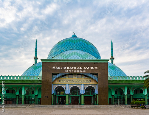 The exterior of Al Azhom Grand Mosque in Tangerang, Banten, Indonesia