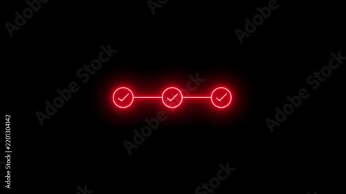 neon 3 step infographic step by step process icon animation. step process success with check marks animation on 4k video4k video